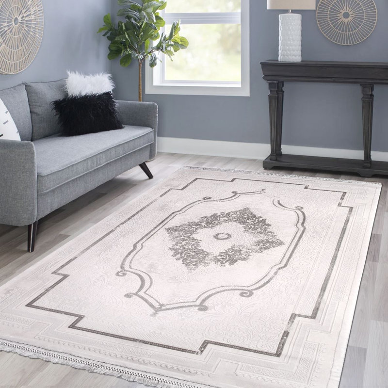 Tapis beige moderne lavable à la machine, Rectangle 5 pi 3 po x 7 pi 9 po