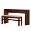 Ensemble de table de bar cannelée en bois massif avec tabourets rembourrés en tissu, ensemble de salle à manger à hauteur de comptoir pour 2 personnes