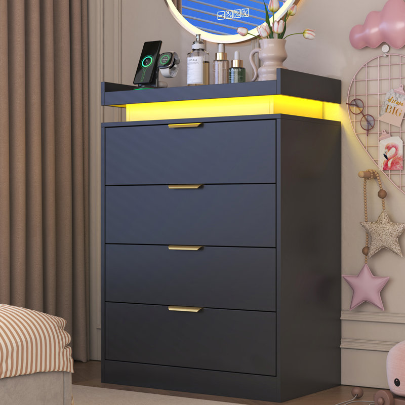 Stainless Steel 27.55 " W 5 - Drawer Dresser, Quatre tiroirs, Noir
