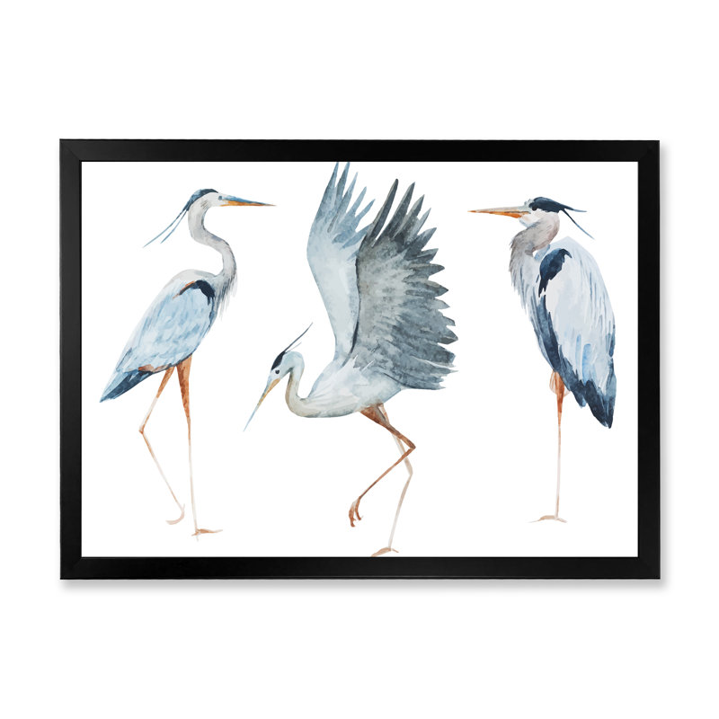 Heron oiseaux II - peinture sur toile encadrée, H 12 po x l 20 po x p 1 po, Cadre noir