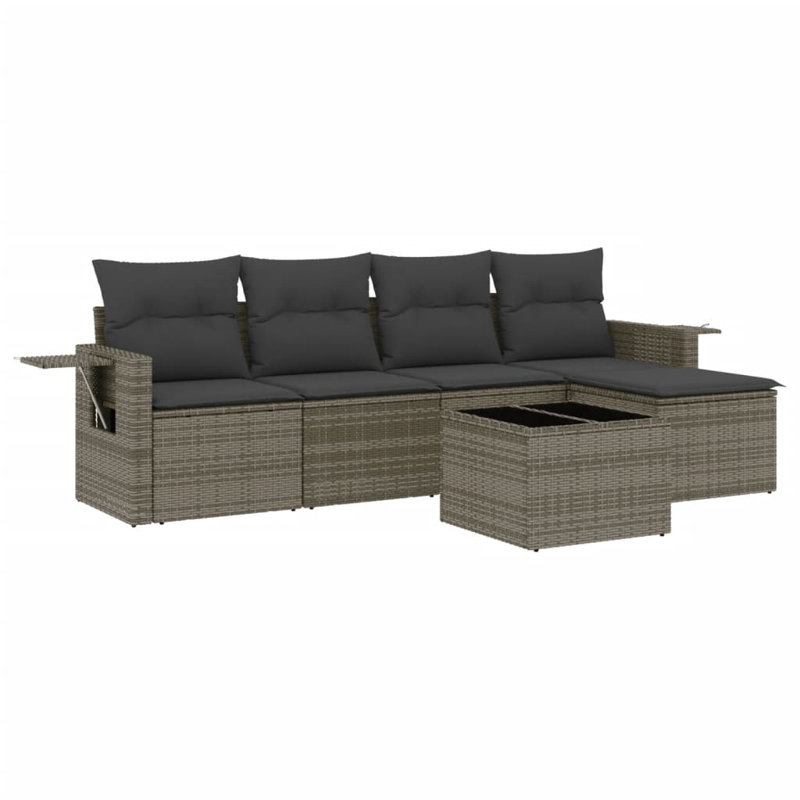 Ensemble de canapé de jardin Vidaxl PE gris rotin, acier, verre trempé, polyester