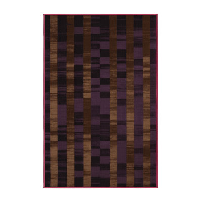 Machine Washable Checkered Brown Area Rug
