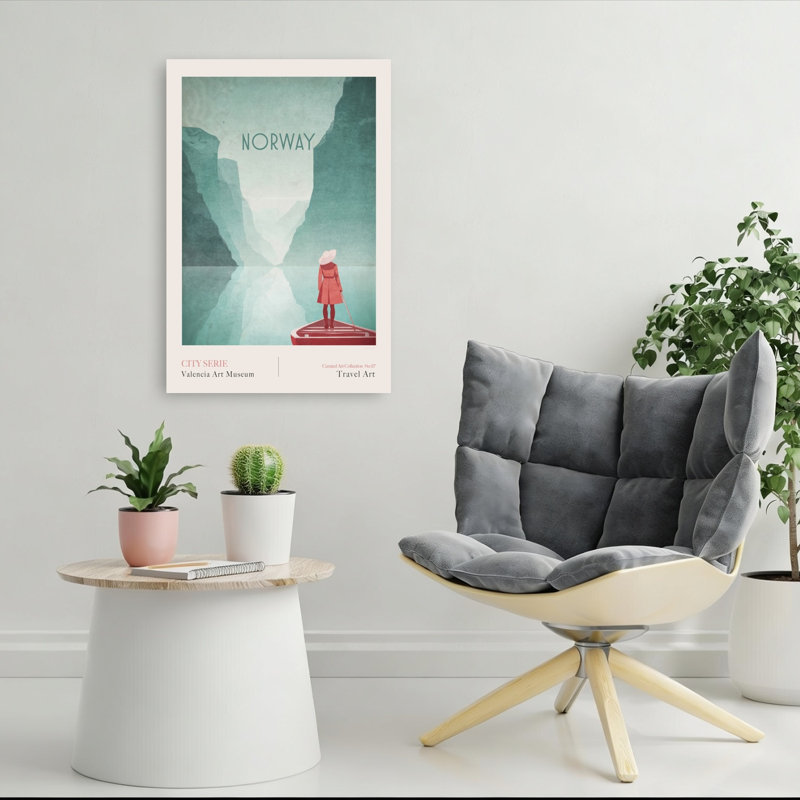 Norway-1 Fjords Classic Peaceful Retro Landscape Mountain Wall Art Print 1 Piece Wrapped Canvas Wall Art