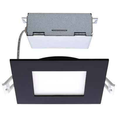 4" Black Square Shower Trim Selectable Colour Temperature Dimmable Air-Tight IC Rated LED Canless Recessed Lighting Kit