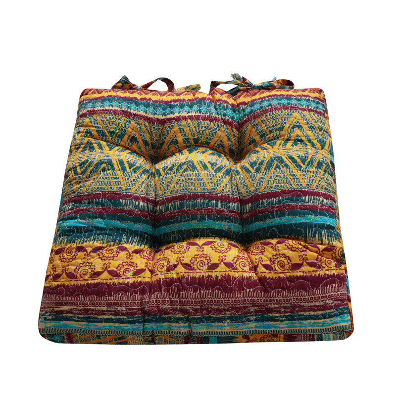 Quilted Reversible Indoor Chair Pad Cushion, Single, Teal Southwest