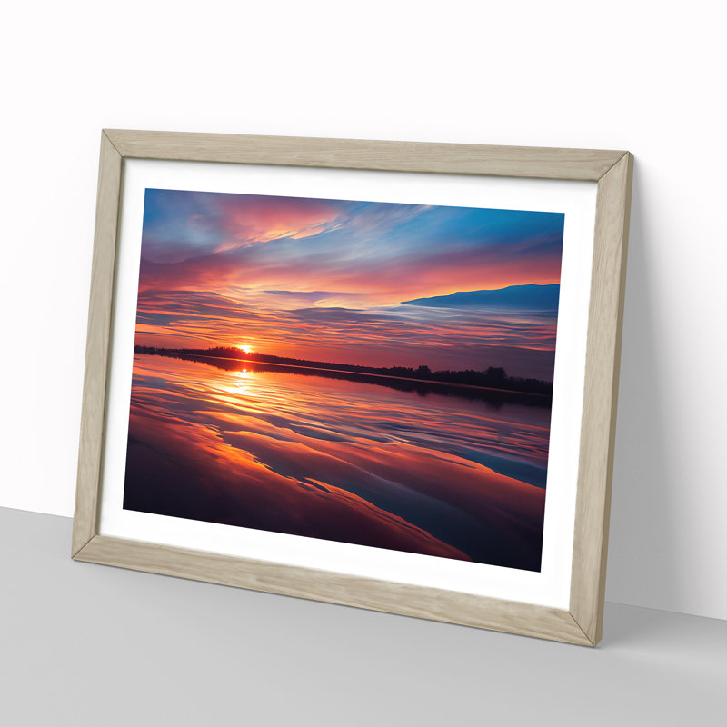 Lively Seascape At Sunset Framed Print, 25cm H x 34cm W, Oak