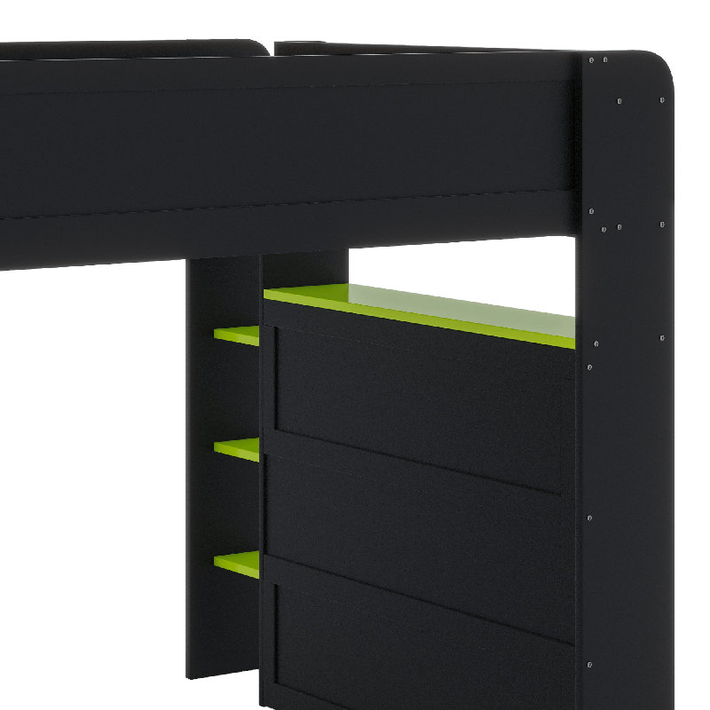 Lit superposé avec bureau à hauteur réglable, Vert