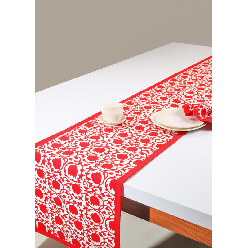 Chemin de table en coton Crimson, Rouge
