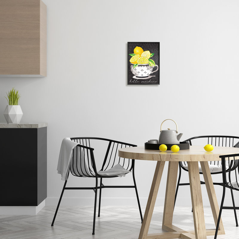 «Hello Sunshine Lemons in Teacup», art de la giclée noire encadrée par ND Art, Giclée encadrée noir minuit
