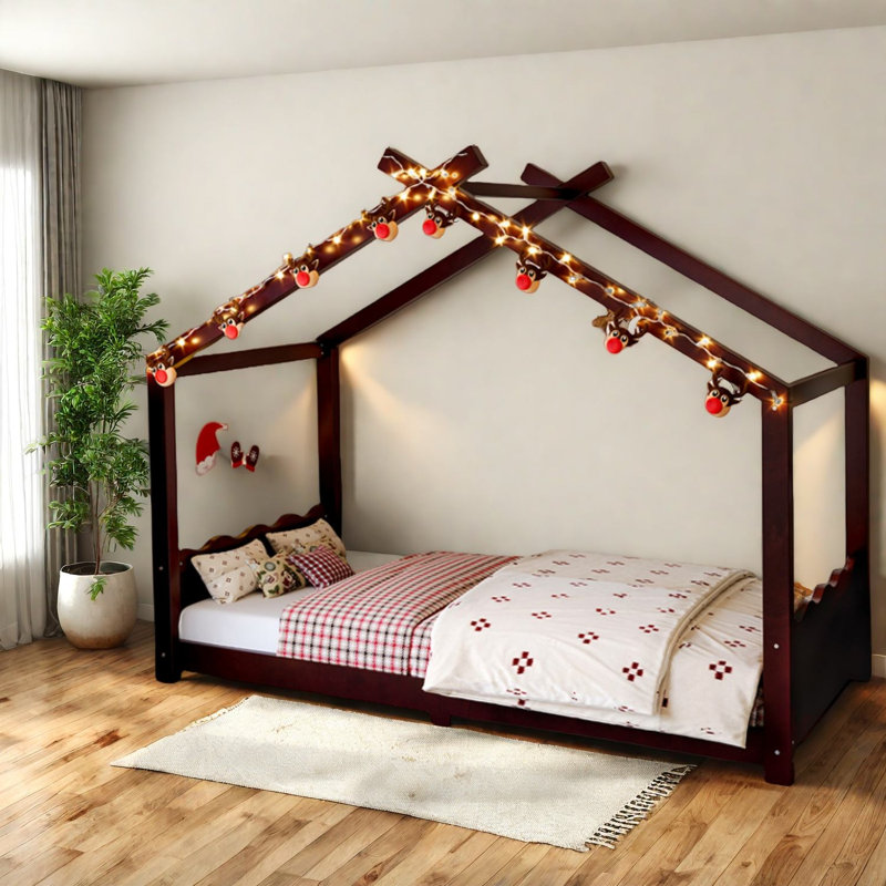 Lits simples en bois massif espresso, cadre de maison moderne pour chambre d'enfant