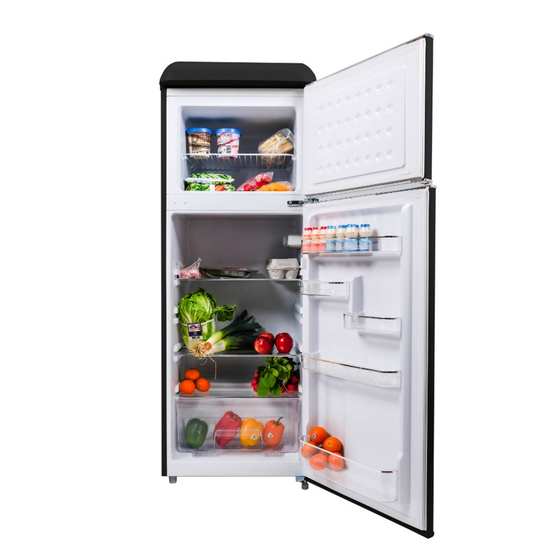 7.5 Cu. Ft. Capacity Retro Fridge Freezer Combo, Upright Fridge Freezer Combo, Apartment Size, Black
