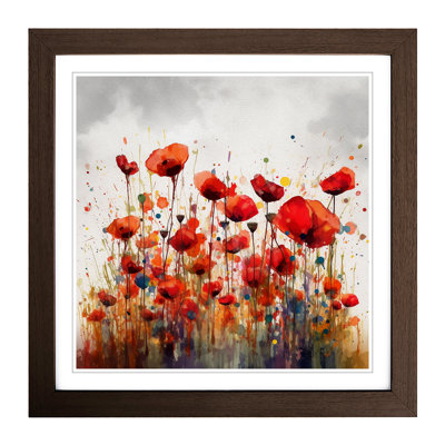Poppy Field Splatter No.1 - Single Picture Frame Print on Wood