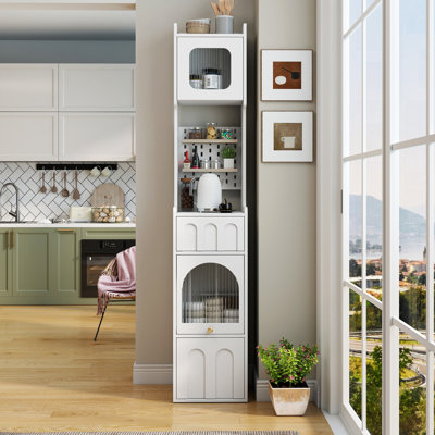 Storify Modern Storage Cabinet with Glass Doors and Two Drawers Crafted from Durable Particle Board and MDF