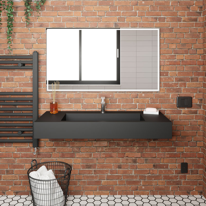 Lavabo de salle de bain mural rectangulaire 48 "avec lavabo rampe Pyramid - noir, avec trou pour robinet, Noir, Trou simple