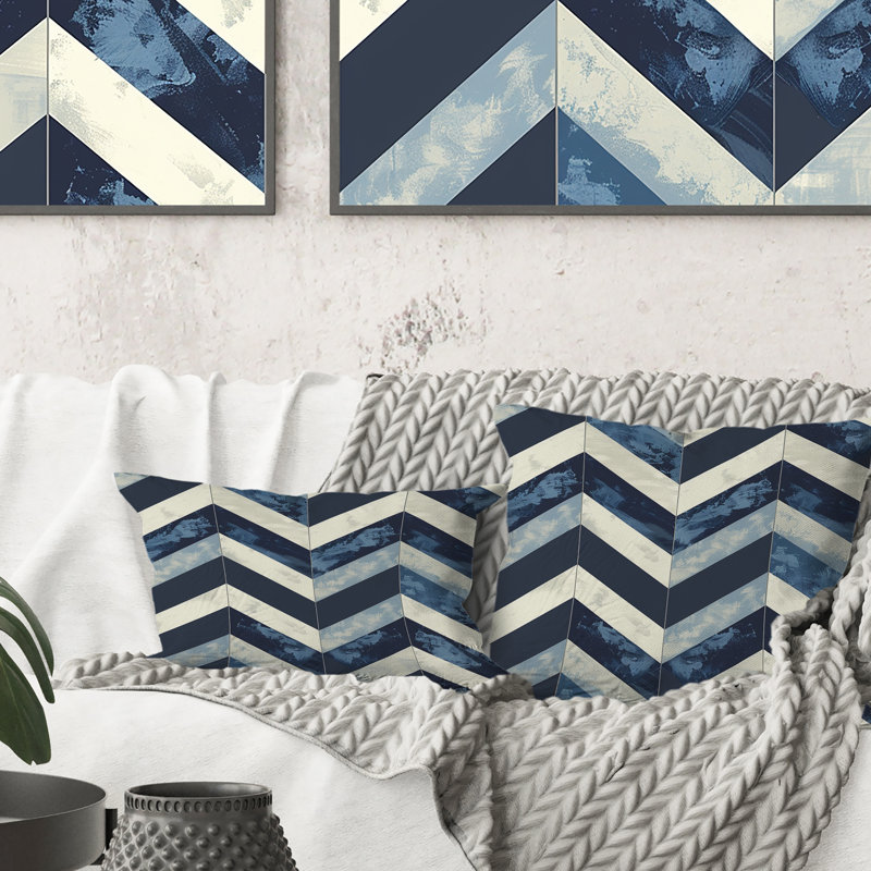 Blue Chevron Glam IV - Coussin décoratif transitionnel, H 16 po x l 16 po