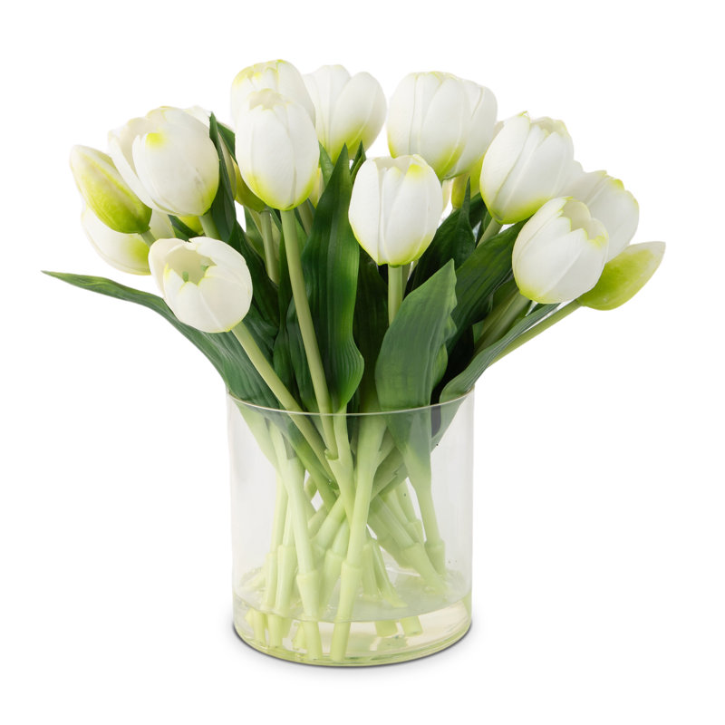 Arrangement de tulipes en soie dans un vase, Blanc