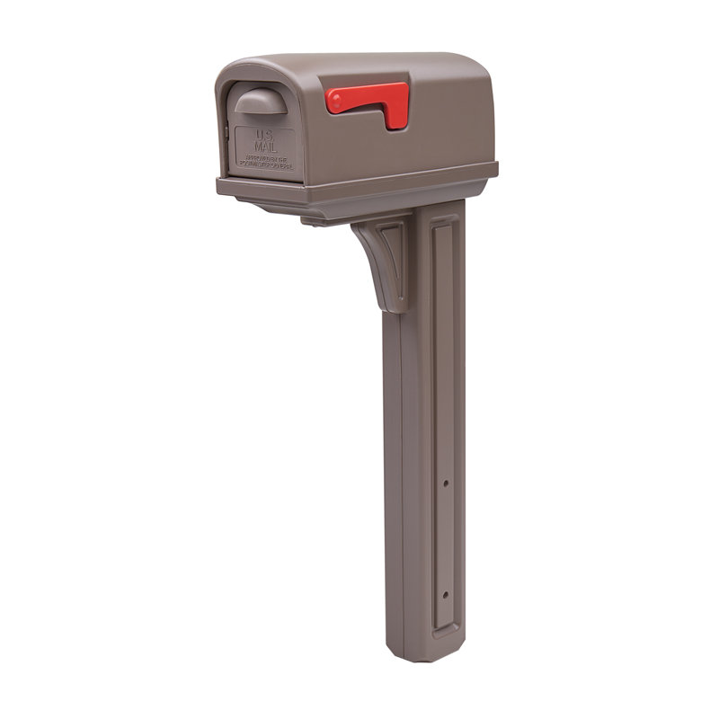 Mocha Medium Plastic Post Mount Mailbox with Composite Post