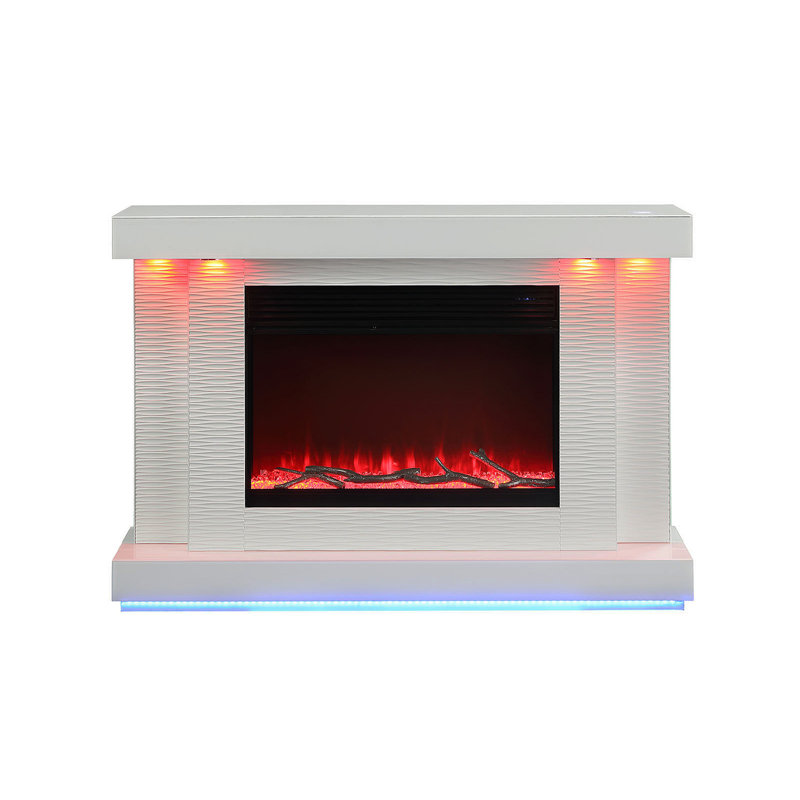 Contemporary Style TV Stand Electric Fire Place 3-Level Brightness Setting Room Temperature Control White Finish Primary Living Room