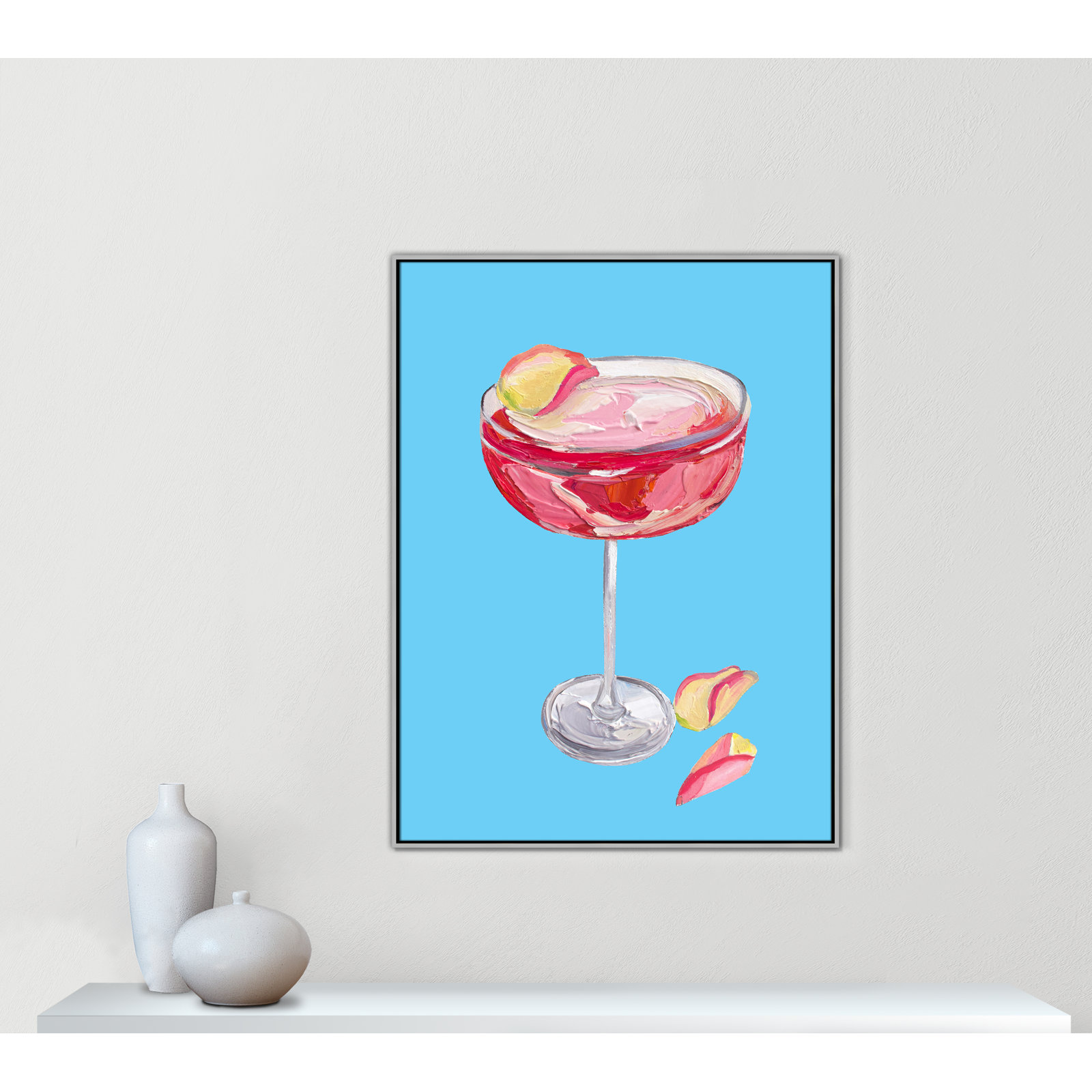 Sparkling Rose Gin Cocktail Print by Straker, 49.5" H x 37.5" W, Silver Floater
