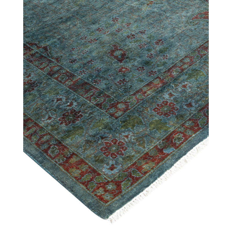 Tapis bleu noué à la main Zanyra, unique en son genre