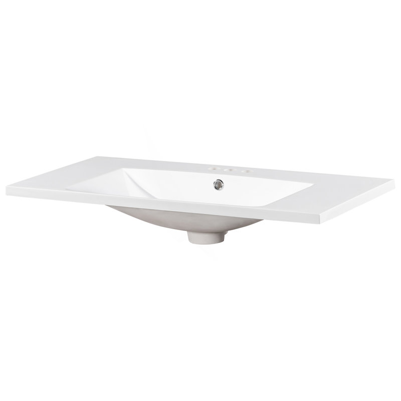 [Lavabo seulement] Lavabo de salle de bain rectangulaire en résine 3 trous 36 po x 18 po, lavabo de meuble-lavabo seulement, convient au robinet central de 4 po (blanc et robinet non inclus)