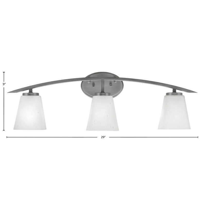Barre d'éclairage de salle de bain 3 lumières avec verre carré en mousseline 4,5 po Kurve, Argent argent