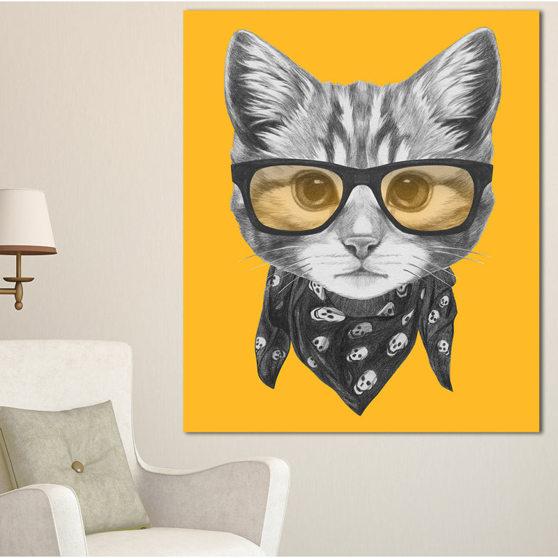 «Funny Cat with Glasses and Scarf», impression sur toile tendue, H 20 po x l 12 po x P 1po