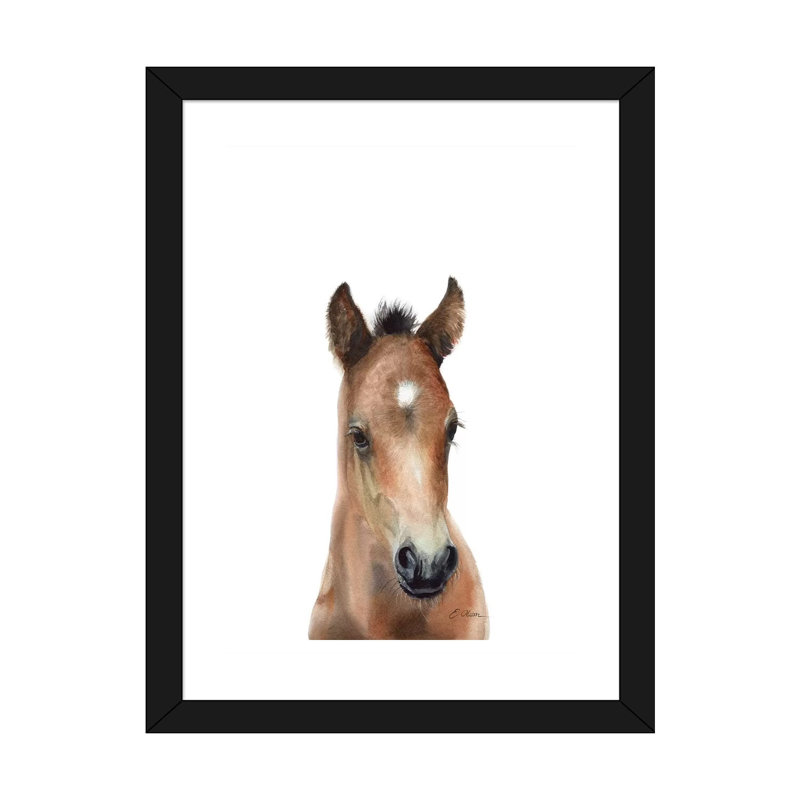 «Bay Arabian Foal» par Watercolor Luv - reproduction d'art, H 32 po x l 24 po x P 1 po, Papier encadré noir, Blanc