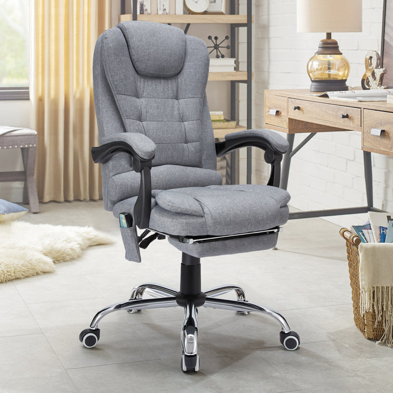 Executive Chair with Headrest, Grey Linen