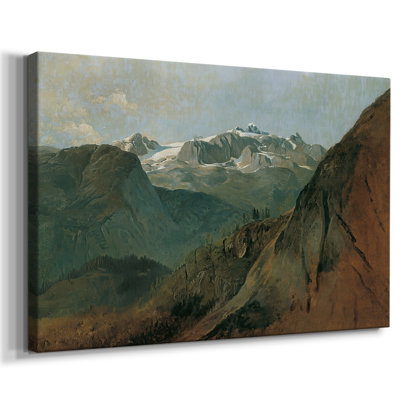 Alpine Landscape with a Snowy Peak (The Dachstein)-Friedrich Gauermann-Gallery Wrapped Canvas-c. mid-19th Century