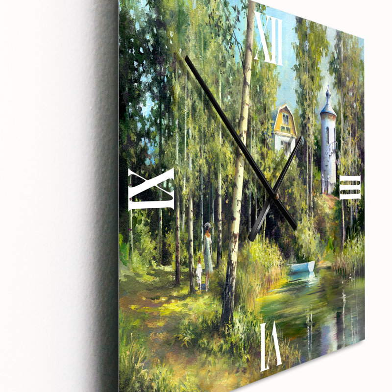 La rivière Wood sur un déclin près du château - horloge murale Lake House, Très grand