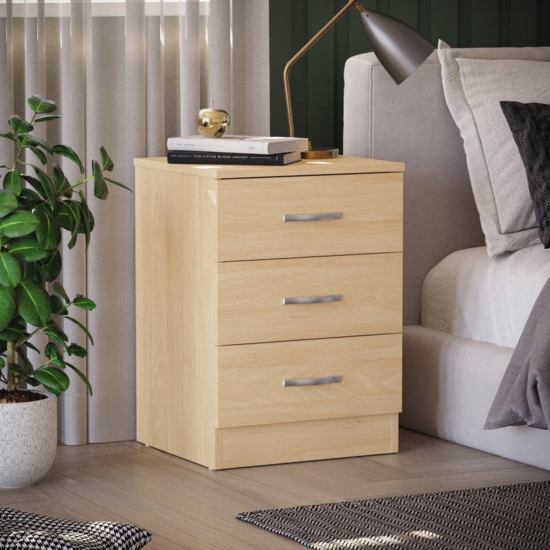 Maybery 3 - Drawer Bedside Table Nightstand, Pine