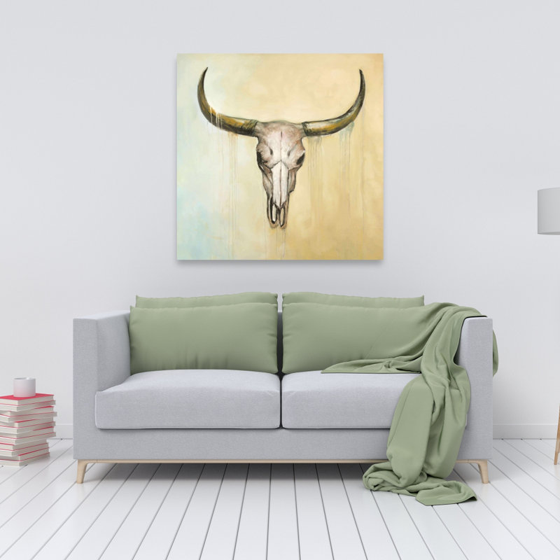 Cow Skull Canvas - Brown Wall Art for Rustic Home Decor