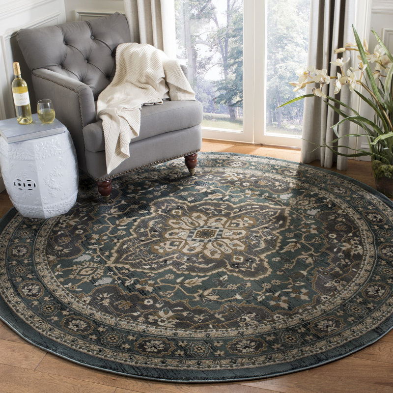 Tapis performance oriental Klose, Rond 5 pi 3 po, Teal/Gray