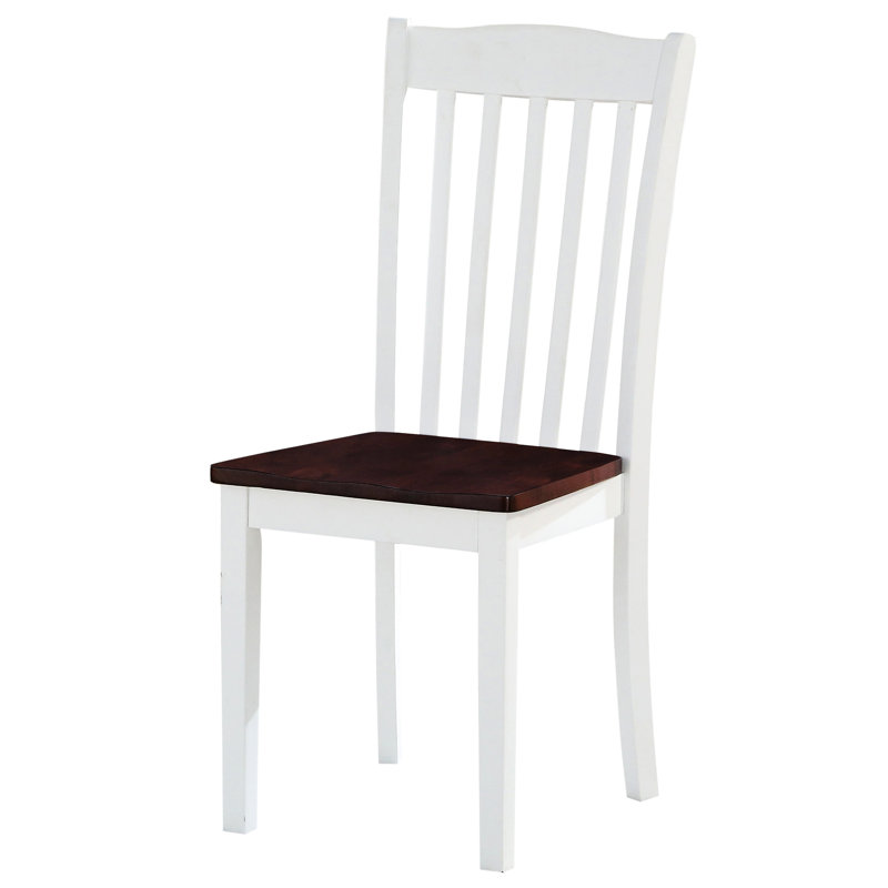 Chaises à dossier à lattes traditionnelles en blanc et noyer - Utilisation dans la salle à manger avec motif uni, pieds