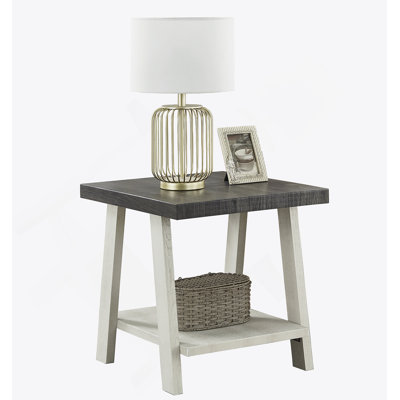 Contemporary Two-Tone Wood Shelf End Table In Weathered Charcoal And Beige