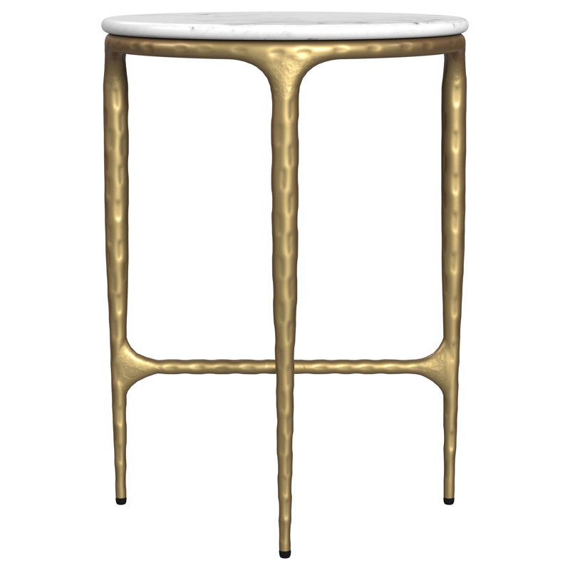 Élégante table d'appoint à plateau rond en marbre blanc et doré