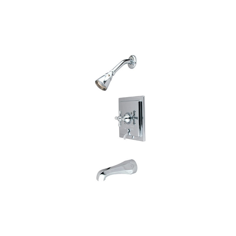 Tub Shower Faucet with Buckingham Cross Handles, Polished Brass
