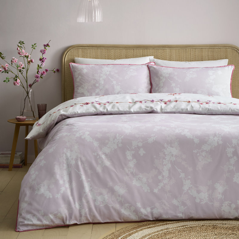 Blossom Flower Cotton Floral Duvet Cover Set, King Size Bed (230 x 220 cm)