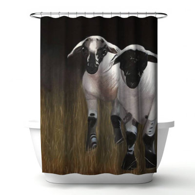 Two Lambs – Farm Animal Decor for Living Room – Polyester Shower Curtain, Dye Sublimation Print, 71" W × 74" L