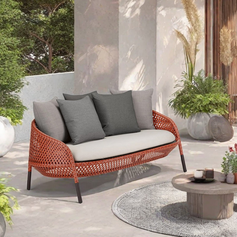 Merrilyn 62.2'' Wide L-Shaped Loveseat with Cushions, Cream/Red, Red