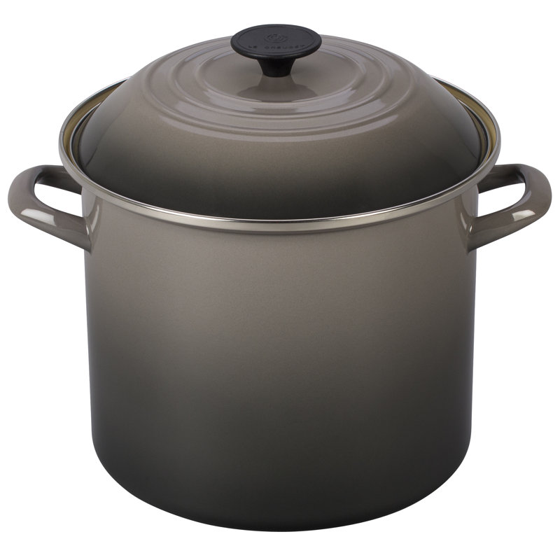 Oyster Gray 10 qt Enamel Steel Stockpot with Lid