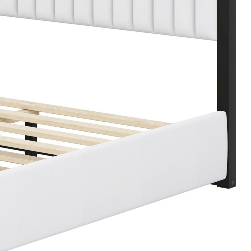 Lit plateforme à baldaquin élégant avec tête de lit tapissier et structure en métal robuste