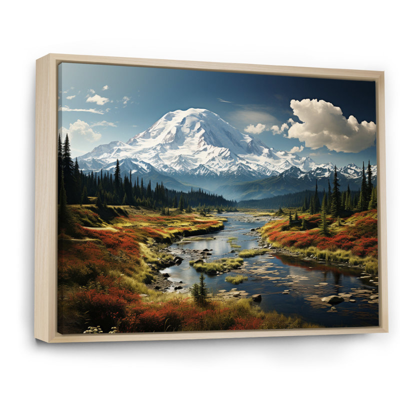 Art mural américain «Mount Rainier» - États-Unis, H 34 po x l 44 po x P 1,5 po, Cadre naturel flottant