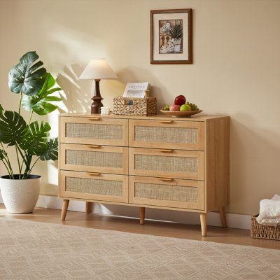 Sumayah Six-drawer Chest Of Drawers With Natural Rattan Doors