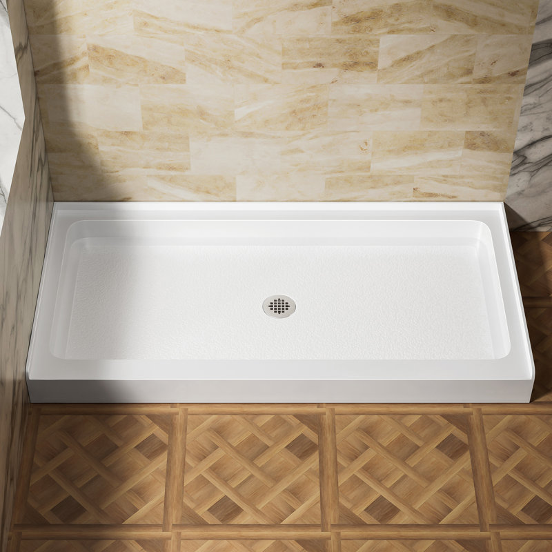 60" L X 30" W Acrylic Shower Base With Center Drain, Single Threshold Rectangular Shower Pan, White, Slip-resistant Floor