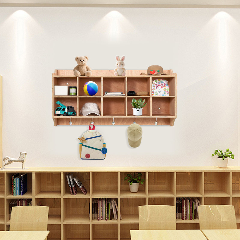 Storage Organizer with Cubbies, Hooks, and Shelves, Wall-Mount or Mobile Classroom and Playroom Storage Cabinet