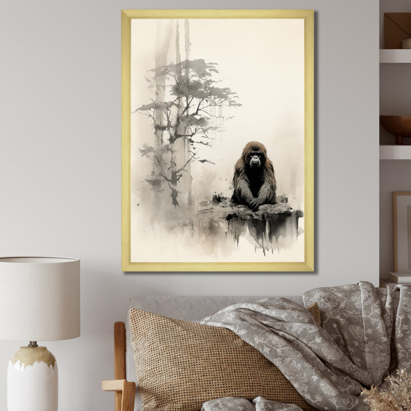 «Kiriak Asian Art Orangutan Sumi II», reproduction sur toile, H 32 po x l 24 po x P 1 po, Encadrement doré