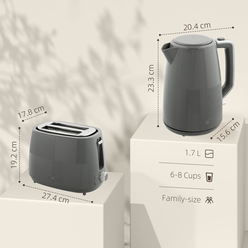 Kettle and Toaster Set, Grey