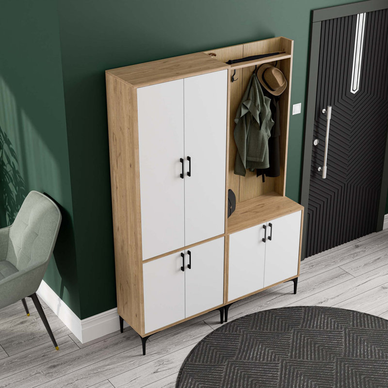 Kaleva Hall Tree 70.00cm Wide, White/Oak